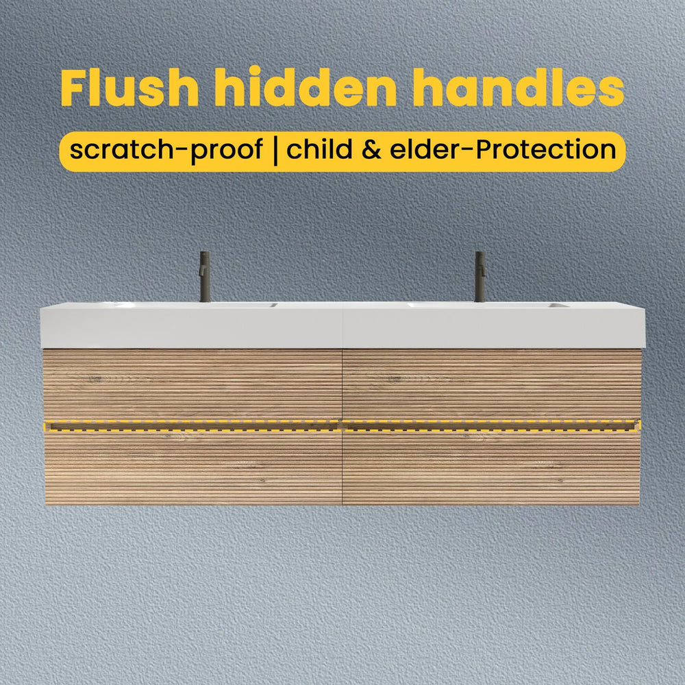 English Elm Galan 72 Inch Double Sink Vanity Fluted Wood Quartz Top Freestanding Bathroom Cabinet W1865S00184