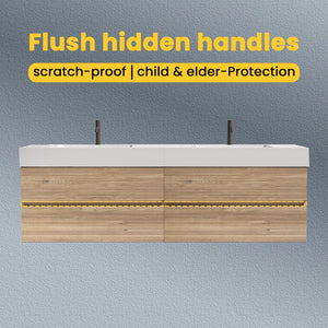 English Elm Galan 72 Inch Double Sink Vanity Fluted Wood Quartz Top Freestanding Bathroom Cabinet W1865S00184