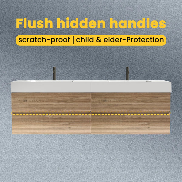 English Elm Galan 72 Inch Double Sink Vanity Fluted Wood Quartz Top Freestanding Bathroom Cabinet W1865S00184