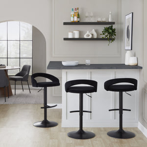 English Elm Adjustable Velvet Swivel Barstools with Matte Black Base for Kitchen or Home Bar Set of 3 B202S02051