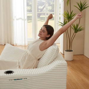 English Elm 47.24 Plush modern compression sofa with S-curve arms, cup holders, cotton lumbar pillow and deep seat comfort White W3396P373286