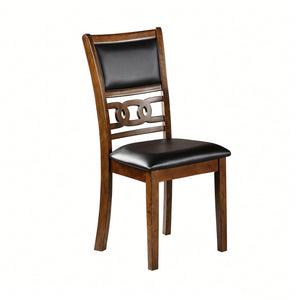 English Elm Set of 2 Walnut Rubberwood Dining Chairs Faux Leather Cushioned Seat Modern B2770P507976