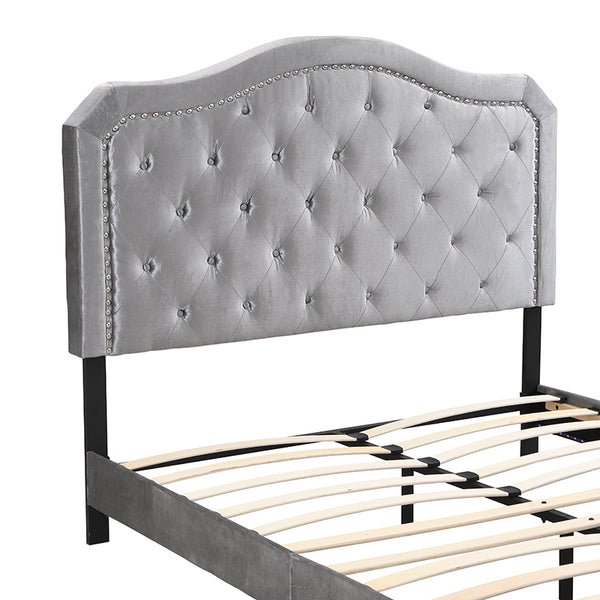 English Elm Upholstered Diamond Button Tufted Platform Bed with Velvet, LED Ambient Lighting, Sturdy Slats Light Gray 65.75 L x 34.43 W x 4.72 H W2297P268386