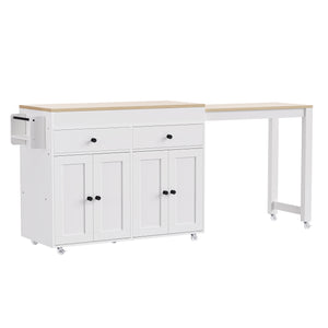English Elm K&K 74.5" Kitchen Island with 27" Extendable Dining Table, 4-Door Storage, 2 Drawers, Rolling Cart Off White N707S000009W
