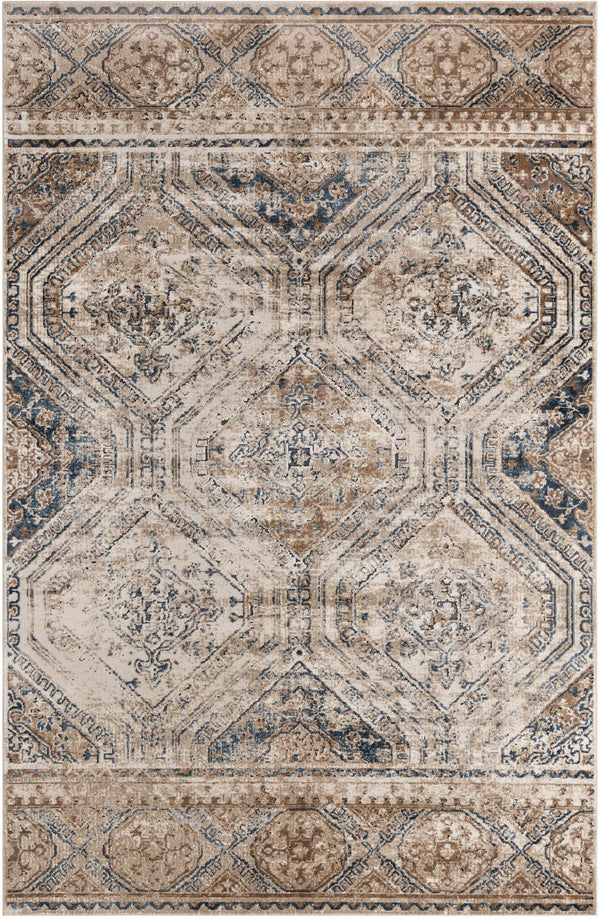 Unique Loom Chateau Jackson Machine Made Trellis Rug Blue Beige, Brown/Gray/Ivory/Blue 6' 1" x 9' 0"