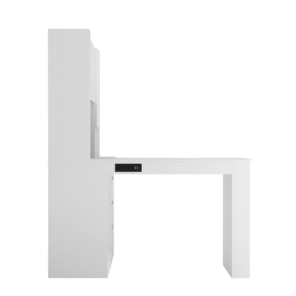 English Elm L Shaped Desk With Charger & Drawers - Modern Corner Computer Desk For Home Office & Gaming Setup W1321S00023