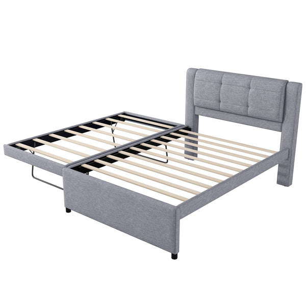 English Elm Full Size Upholstered Platform Bed With Versatile Trundle - Modern Gray Design For Comfort & Style DL001678AAE