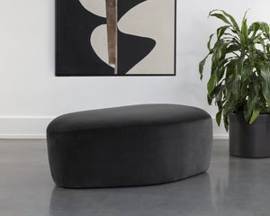 Sunpan Soraya Ottoman - Stylish Curved Design for Any Space, Elegant Upholstered Shape with Wooden Base Shadow Grey