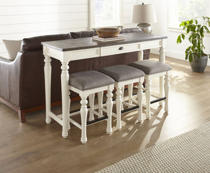 English Elm Steve Silver - Joanna 4-Piece White Bar Set with Acacia Veneers, Turned Legs & Storage Drawer — Two-Tone Finish B081P157732