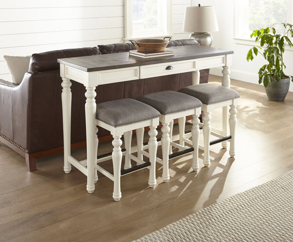 English Elm Steve Silver - Joanna 4-Piece White Bar Set with Acacia Veneers, Turned Legs & Storage Drawer — Two-Tone Finish B081P157732