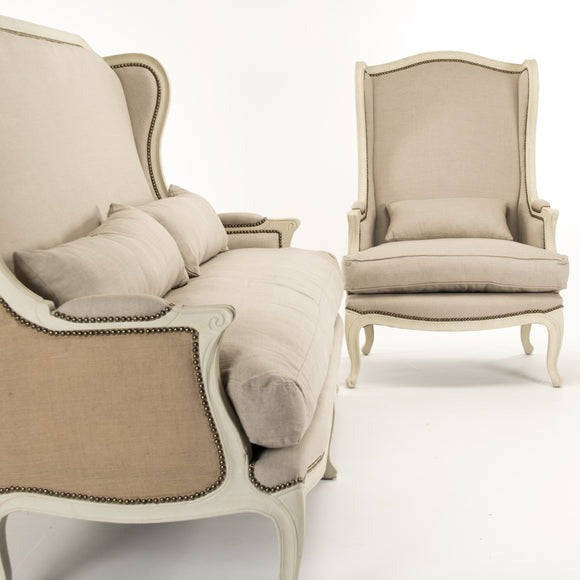 Leon Sofa Distressed Ivory Birch, Natural Linen, Burlap CFH186-3 309 A003/H010 Zentique