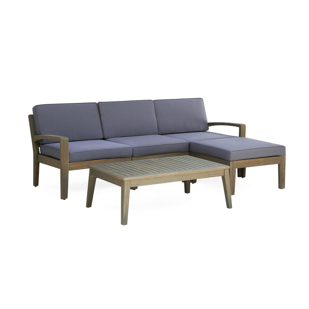 English Elm Grenada Acacia Hardwood Outdoor Sectional with Water Resistant Cushions Patio Set 63702.00GDGRY