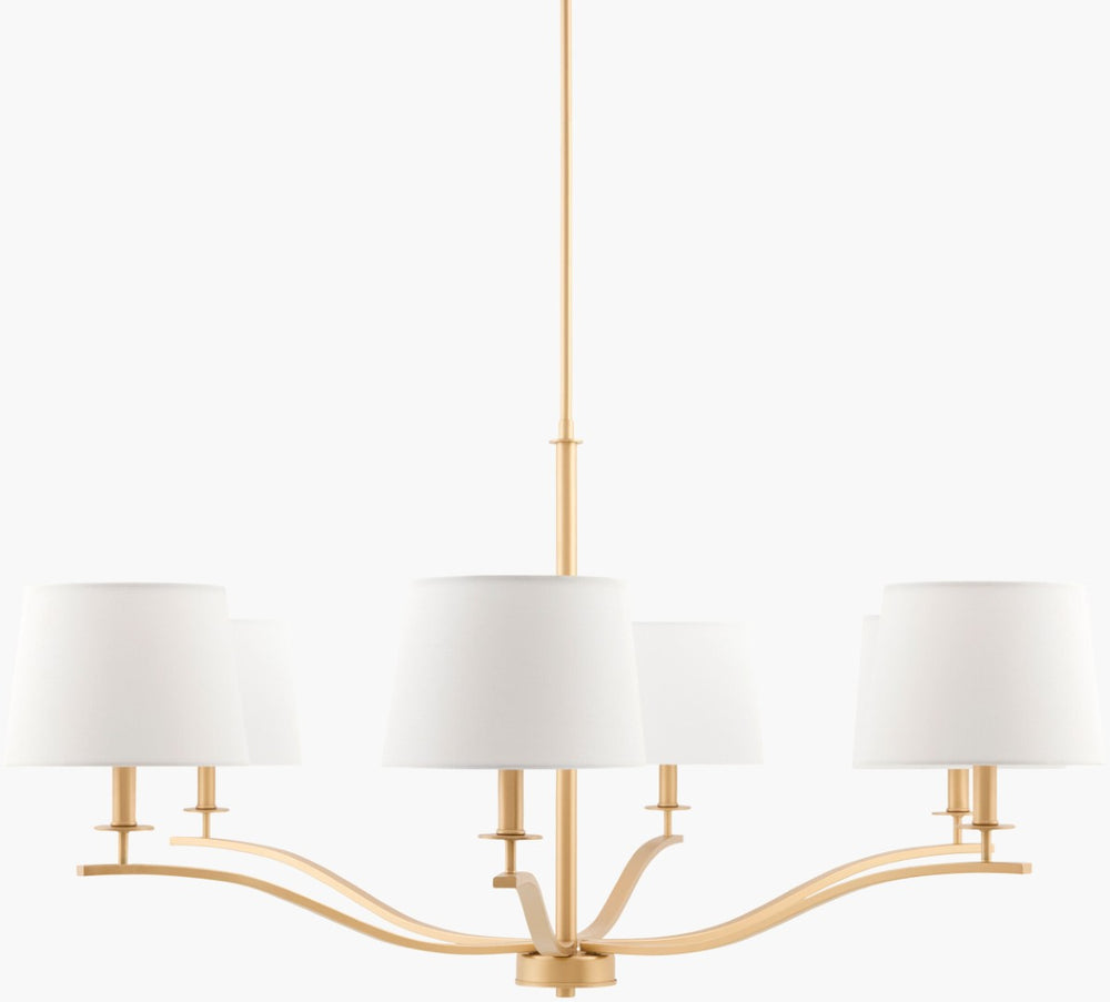 Surya Cefalino Arts and Crafts Iron Chandelier with Linen Shade for Dining or Entryway CFL-001