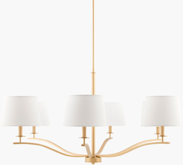 Surya Cefalino Arts and Crafts Iron Chandelier with Linen Shade for Dining or Entryway CFL-001