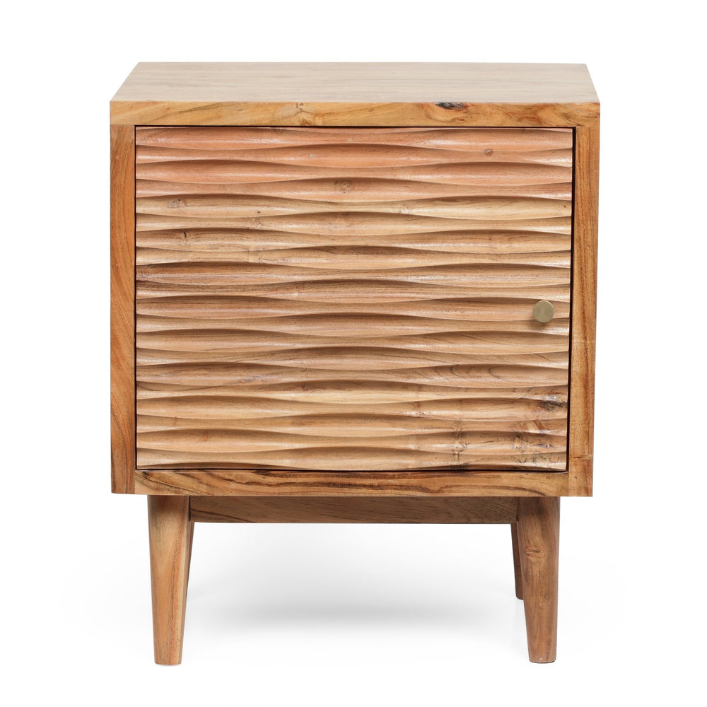 English Elm Christopher Knight Home® - BEDSIDE 1 DOOR Boho Mango & Acacia Wood Nightstand with Carved Texture, Tapered Legs, 20"W x24"H 68733.00