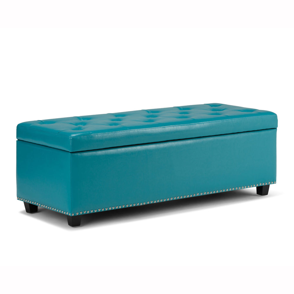 English Elm Hamilton Storage Ottoman - Mediterranean Blue Vegan Leather, Tufted Design, Versatile & Stylish Seating B136P158175