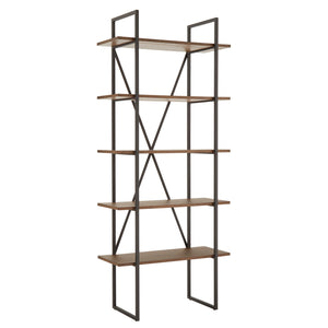 Homelegance By Top-Line Brody X-Back Metal Post Bookshelf with Walnut Finish Walnut MDF