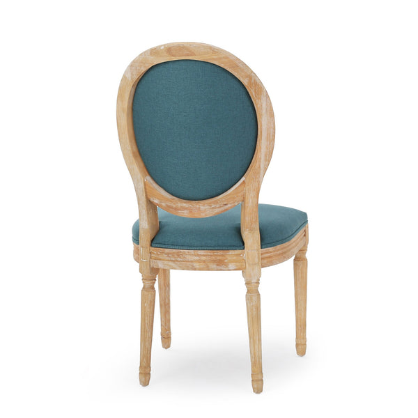 English Elm Kd French Country Rubberwood Dining Chairs Fluted Legs Padded Seat Set of 2 Teal 60352.00