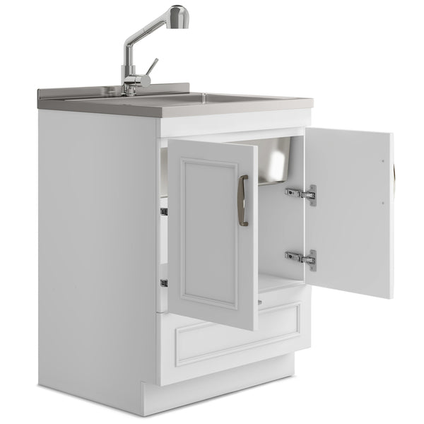 English Elm Cardinal 28" Laundry Cabinet With Deep Stainless Steel Sink & Pull-Out Faucet For Easy Cleanup B136P158792