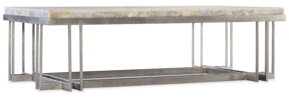 Hooker Furniture Melange Pewter-Base Rectangle Cocktail Table With Tumbled White Onyx Top — Sculptural Modern Centerpiece 638-50393-MULTI