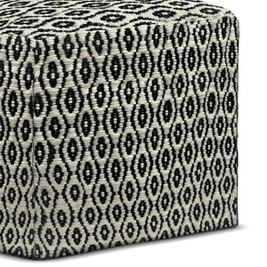 English Elm Kiana Square Woven Outdoor Indoor Pouf - Black/White Recycled PET, Water & UV Resistant Accent Seat B136P159027