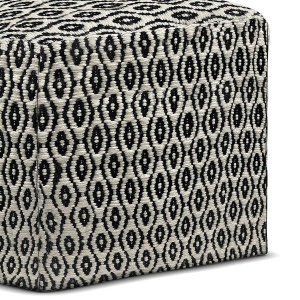 English Elm Kiana Square Woven Outdoor Indoor Pouf - Black/White Recycled PET, Water & UV Resistant Accent Seat B136P159027