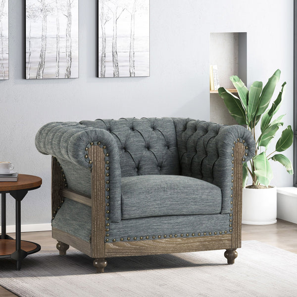 English Elm Christopher Knight Home® - CLUB Chair with Chesterfield-Inspired Button Tufting, Scrolled Arms & Nailhead Trim for Living Room Charcoal 40.5 L x 34.5 W x 25.75 H 72759.00