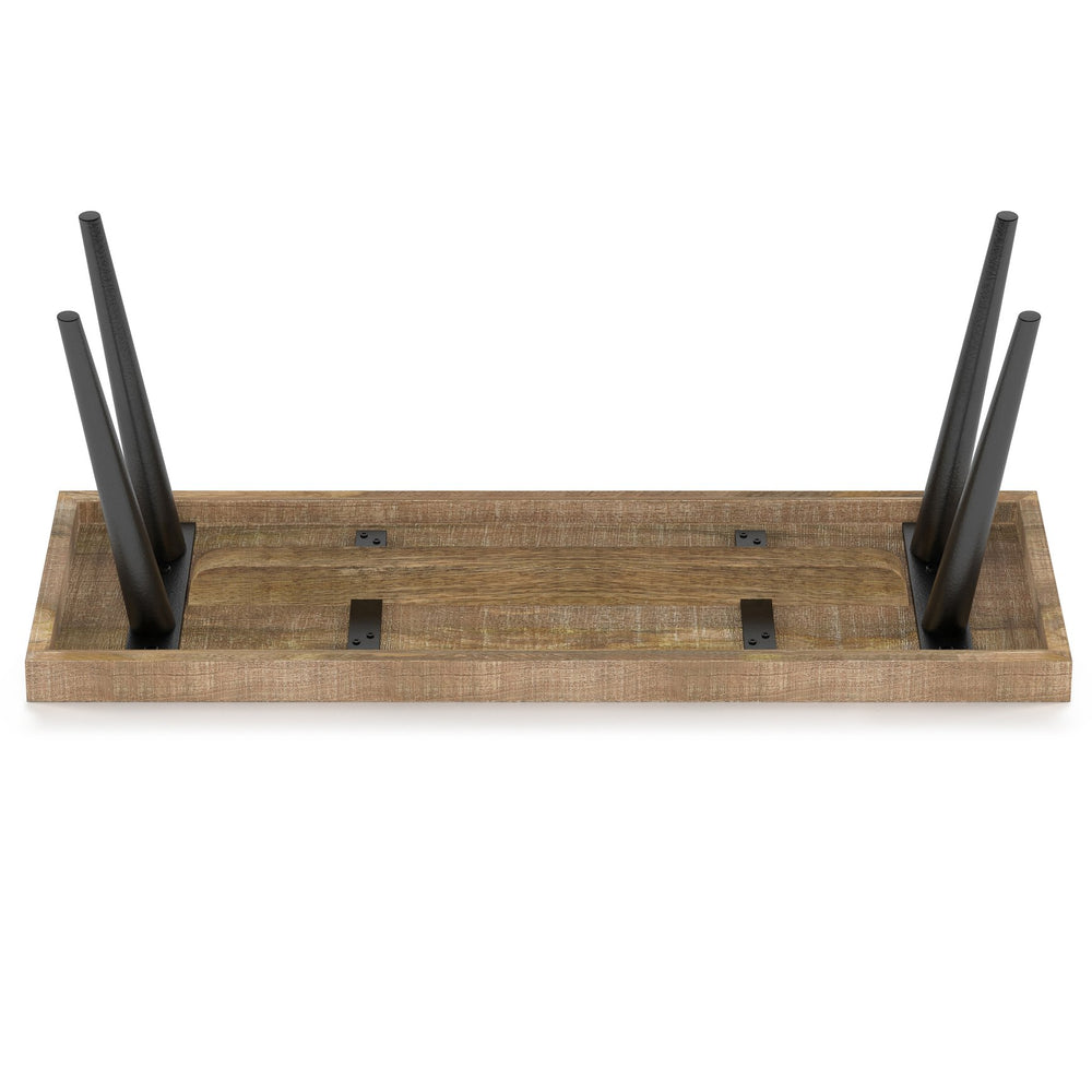 English Elm Durham Handcrafted Distressed Natural Mango Wood Bench with Black Metal Legs — Rustic Modern Entryway Seat B136P158598