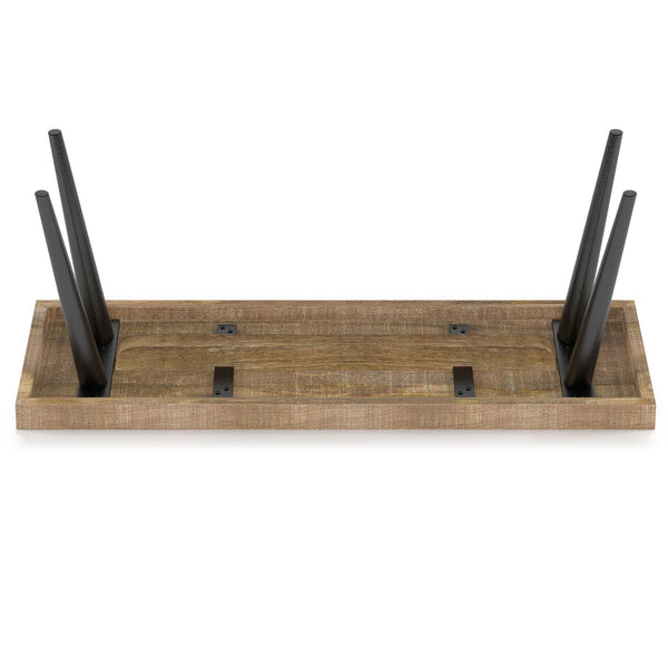 English Elm Durham Handcrafted Distressed Natural Mango Wood Bench with Black Metal Legs — Rustic Modern Entryway Seat B136P158598