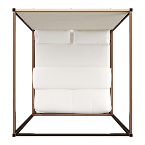 Homelegance By Top-Line Marcel Champagne Gold Canopy Bed with Linen Panel Headboard Champage Gold Metal