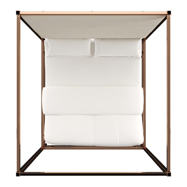 Homelegance By Top-Line Marcel Champagne Gold Canopy Bed with Linen Panel Headboard Champage Gold Metal