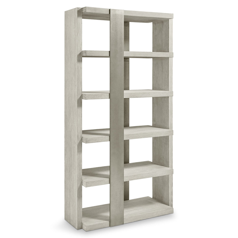 Bernhardt Bernhardt Tempo Etagere Open-Shelf Wire-Brushed Oak Shelving With Satin Nickel Band, Rustic Modern 346816