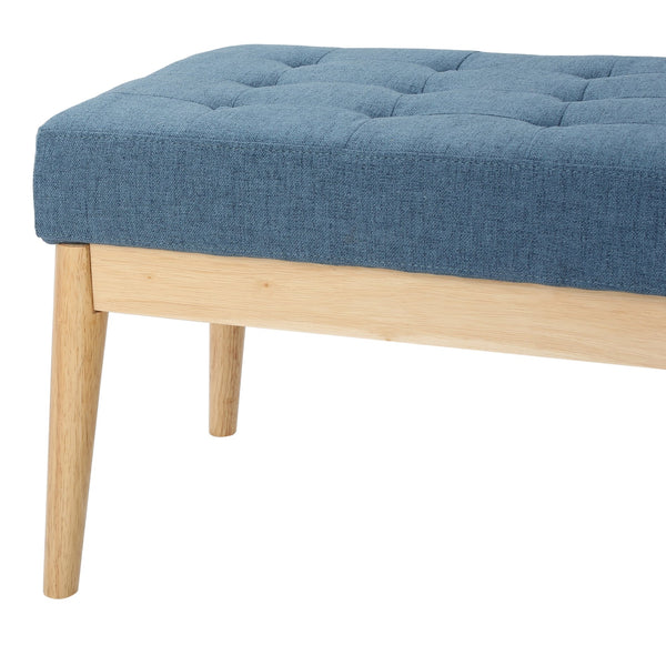 English Elm Ottoman Tufted Upholstered Bench with Birch Frame Mid-century Style for Bedroom Entry 60407.00BLU