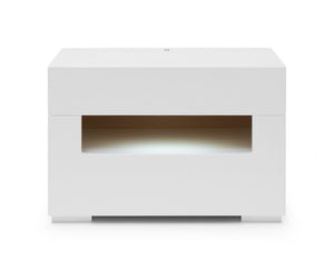 VIG Furniture Ceres High-Gloss White Lacquer Nightstand With Built-In Led Cubby, 2 Drawers For Sleek Storage VGWCCG05-WHT