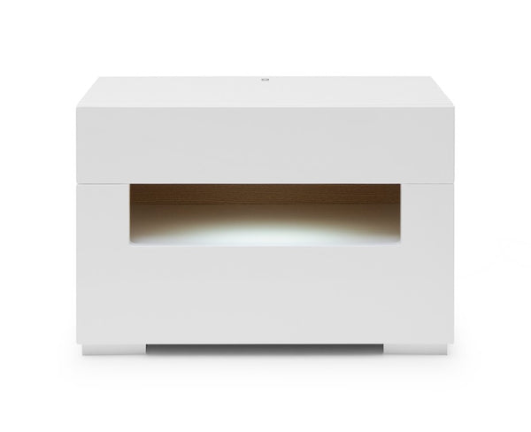 VIG Furniture Ceres High-Gloss White Lacquer Nightstand With Built-In Led Cubby, 2 Drawers For Sleek Storage VGWCCG05-WHT