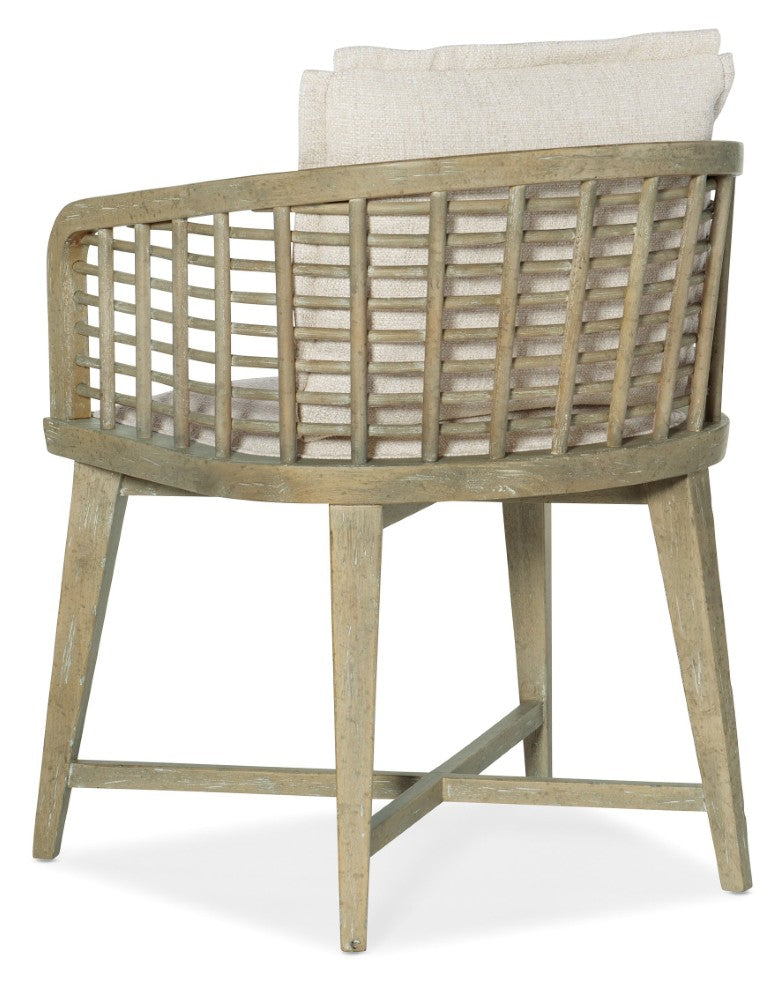 Hooker Furniture Surfrider Barrel-Back Chair With Cane Lattice, Zuri Cream Performance Upholstery, Driftwood Finish 6015-75600-80