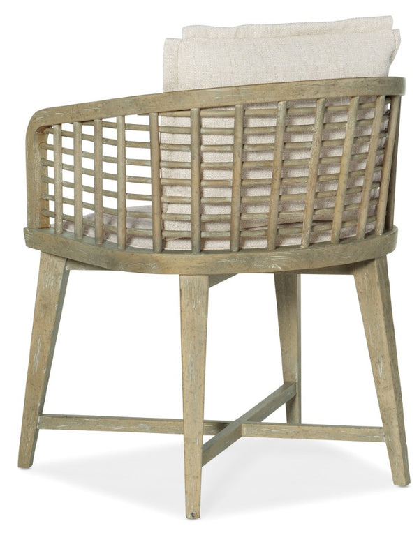 Hooker Furniture Surfrider Barrel-Back Chair With Cane Lattice, Zuri Cream Performance Upholstery, Driftwood Finish 6015-75600-80
