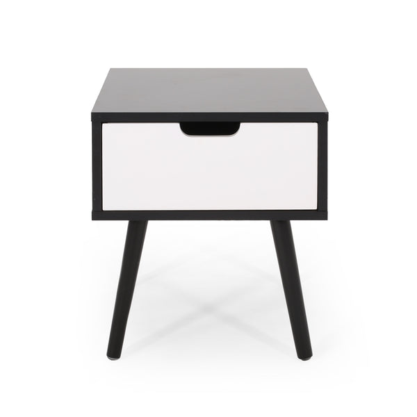 English Elm Christopher Knight Home® - END TABLE Mid-Century Modern Two-Toned End Table with Drawer, Faux Wood Top & Splayed Legs for Living Room Black White 66761.00BLKWHT