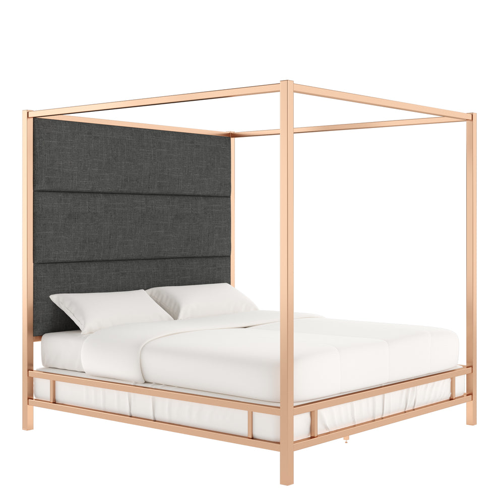 Homelegance By Top-Line Marcel Champagne Gold Canopy Bed with Linen Panel Headboard Champage Gold Metal