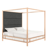 Marcel Champagne Gold Canopy Bed with Linen Panel Headboard