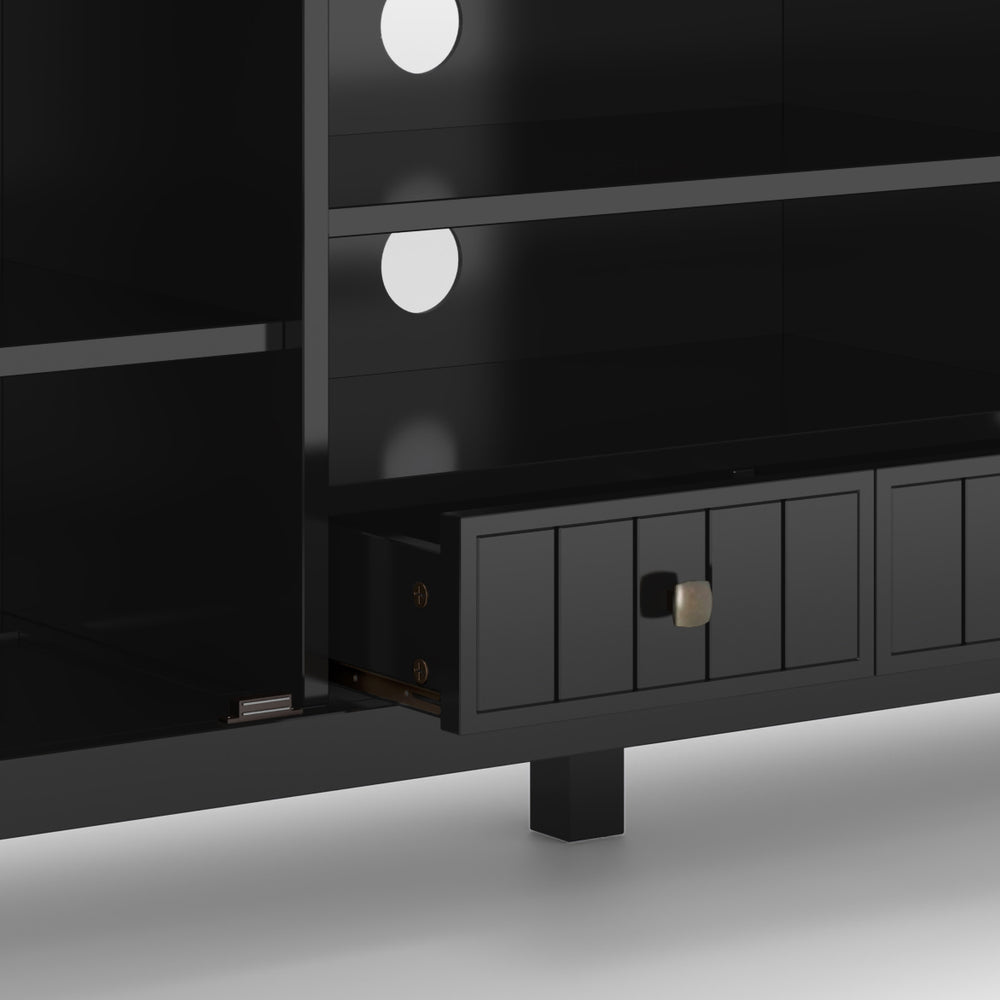 English Elm Acadian 60" Tv Media Stand - Handcrafted Black Wood Design With Glass Doors & Cable Management Solutions B136P159682