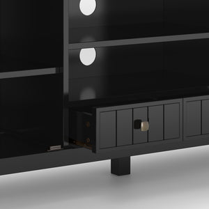 English Elm Acadian 60" Tv Media Stand - Handcrafted Black Wood Design With Glass Doors & Cable Management Solutions B136P159682