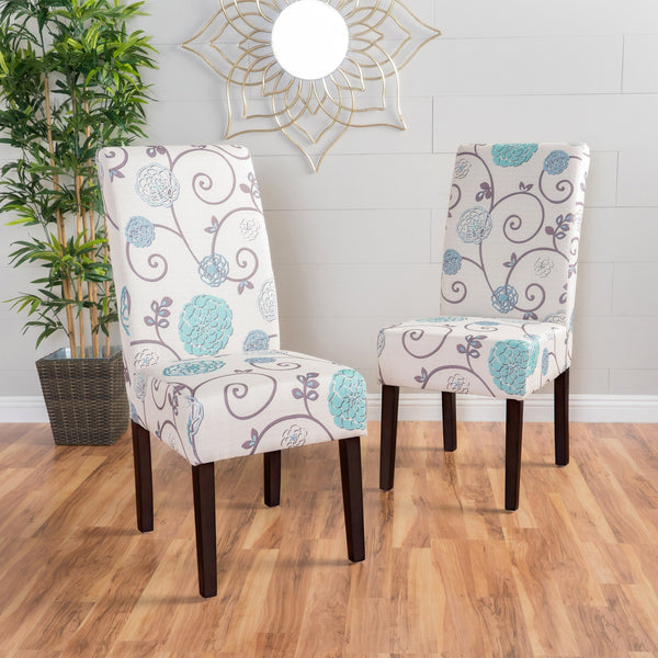 English Elm Christopher Knight Home® - DINING Chair with Plush Fabric Upholstery, Rubberwood Legs, Contemporary Minimalist Comfort and Style White+Blue 60162.00