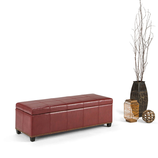 English Elm Kingsley Large Storage Ottoman with Nailhead Trim and Child-Safe Hinge – Faux Leather Bench Seat Red B136P158179