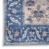 Nourison Brilliance Machine Washable WSB03 Machine Made Power-loomed Ornamental Border Indoor Only Vintage Bohemian Rug Denim, Denim 100% Polyester 99446914200