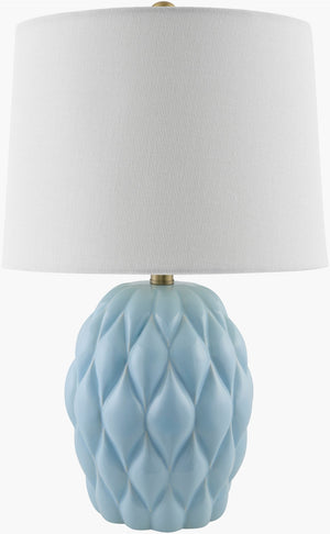 Livabliss Cagli Ceramic Table Lamp with Linen Shade Rustic Iron Finial Cottage Bedside Light CGL-005