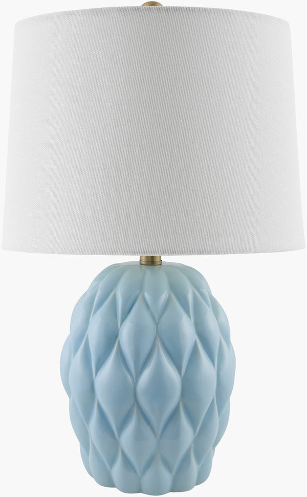 Livabliss Cagli Ceramic Table Lamp with Linen Shade Rustic Iron Finial Cottage Bedside Light CGL-005