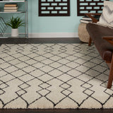 Nourison Geometric Shag GOS01 Machine Made Power-loomed Borderless Design Indoor Only Shag Farmhouse Rug Ivory,Charcoal, Ivory White 100% Polypropylene 99446482228