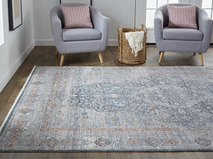 Feizy Rugs Marquette Medallion Rug – Elegant Power-loomed Design, Stain-resistant, Easy Care For High Traffic Areas Gray,Blue,Red Polyester,Acrylic Mrq3778fblu000c06