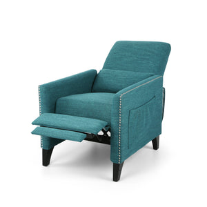 English Elm Pushback Recliner Accent Chair Solid Birch Frame Rivet Detail Mid-century Living Room Seat Teal 65532.00T
